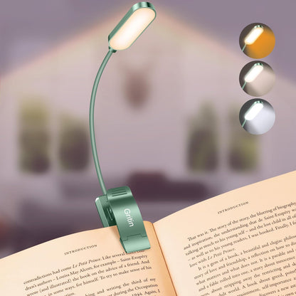 Gritin 16 LED Rechargeable Book Light for Reading in Bed | Eye Caring 3 Color Temperatures,Stepless Dimming Brightness,80 Hrs Runtime,Lightweight Flexible Clip on Light for Book Lovers