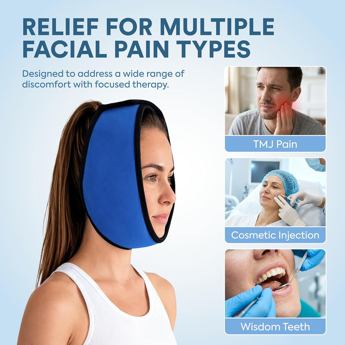 Face Ice Pack Wrap for TMJ Relief, Wisdom Teeth, Jaw, Head and Chin, 4 Reusable Hot and Cold Gel Packs, Pain Relief for Mouth, Oral and Facial Surgery