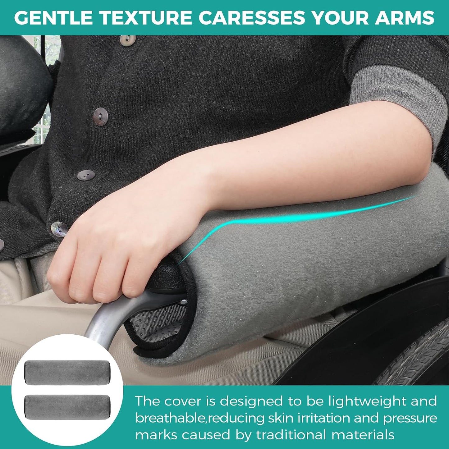 lefeke 2 Pack Wheelchair armrest Pads - Soft Velvet Foam armrest Covers for wheelchairs, Office Chairs and armchairs, etc., Effectively relieves arm Pressure and Prevents Soreness (Blue)