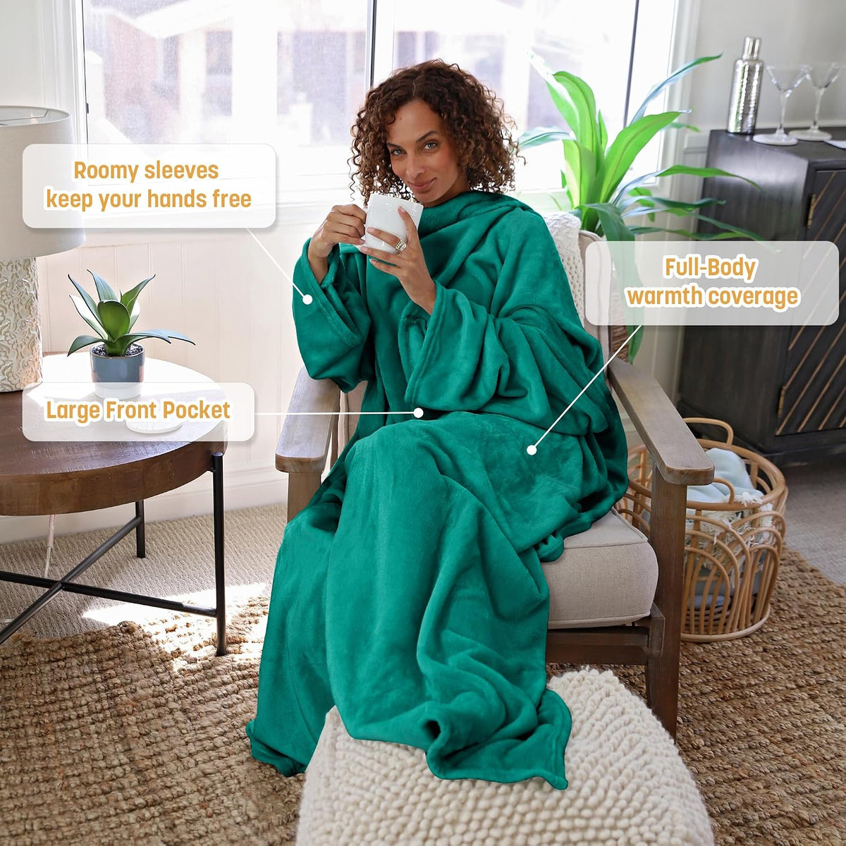 Catalonia Wearable Blanket with Sleeves for Women & Men, Fleece Wrap Throw
