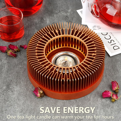 Teapot Warmer, Tea Warmer with Tealight Holder, Teapot Heater for Heating Tea, Coffee, Milk, Food, Aluminum Alloy, Rose Gold