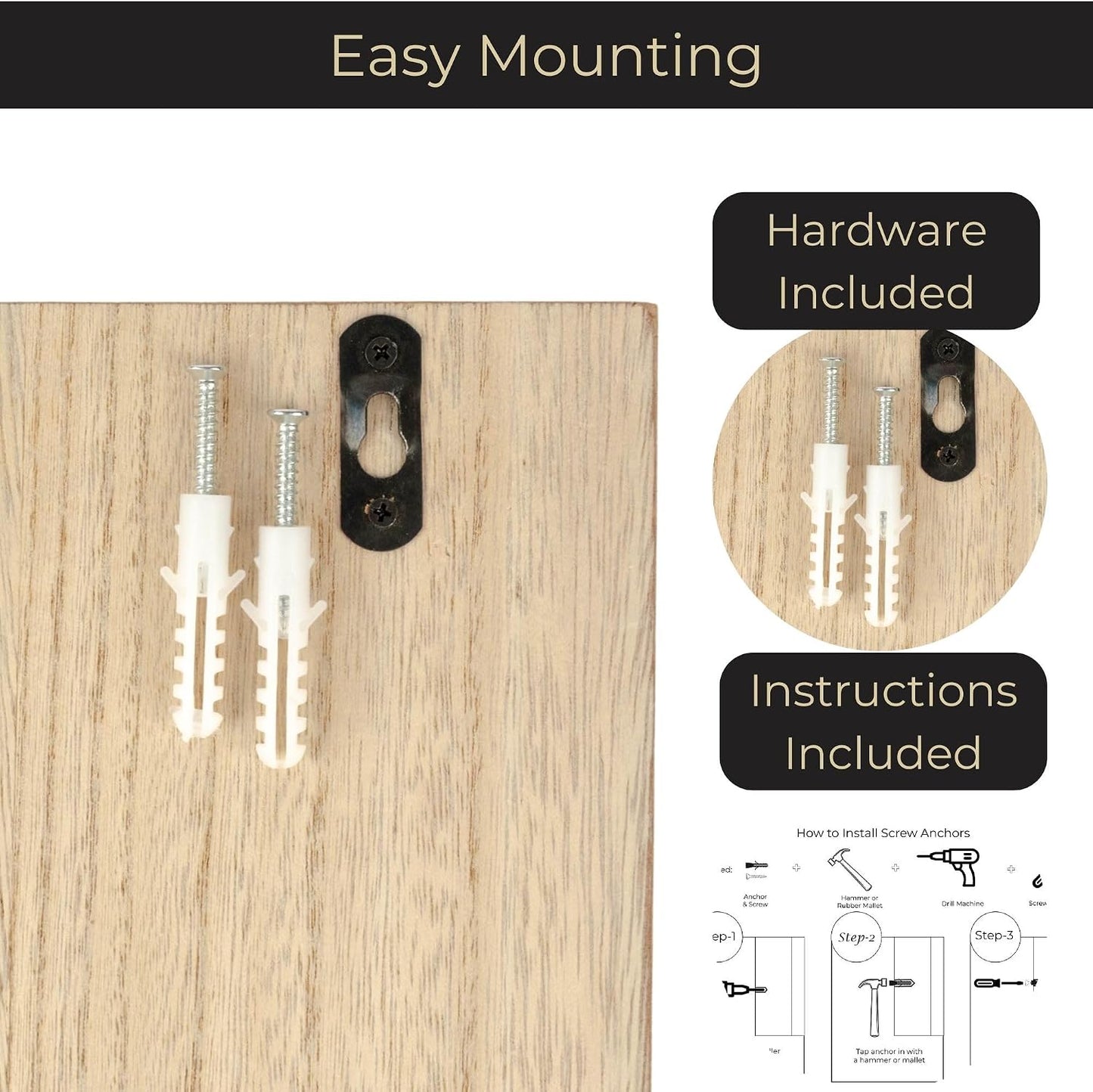 BLU MONACO Wall-Mounted Mail and Key Holder – Natural Wood 2-Tier Letter Organizer with 3 Hooks | Entryway Command Center for Mail, Keys, and Documents