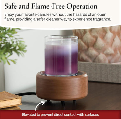 Candle Warmers ETC 2-in-1 Candle and Fragrance Warmer for Warming Scented Candles or Wax Melts and Tarts with to Freshen Room, Pewter Walnut