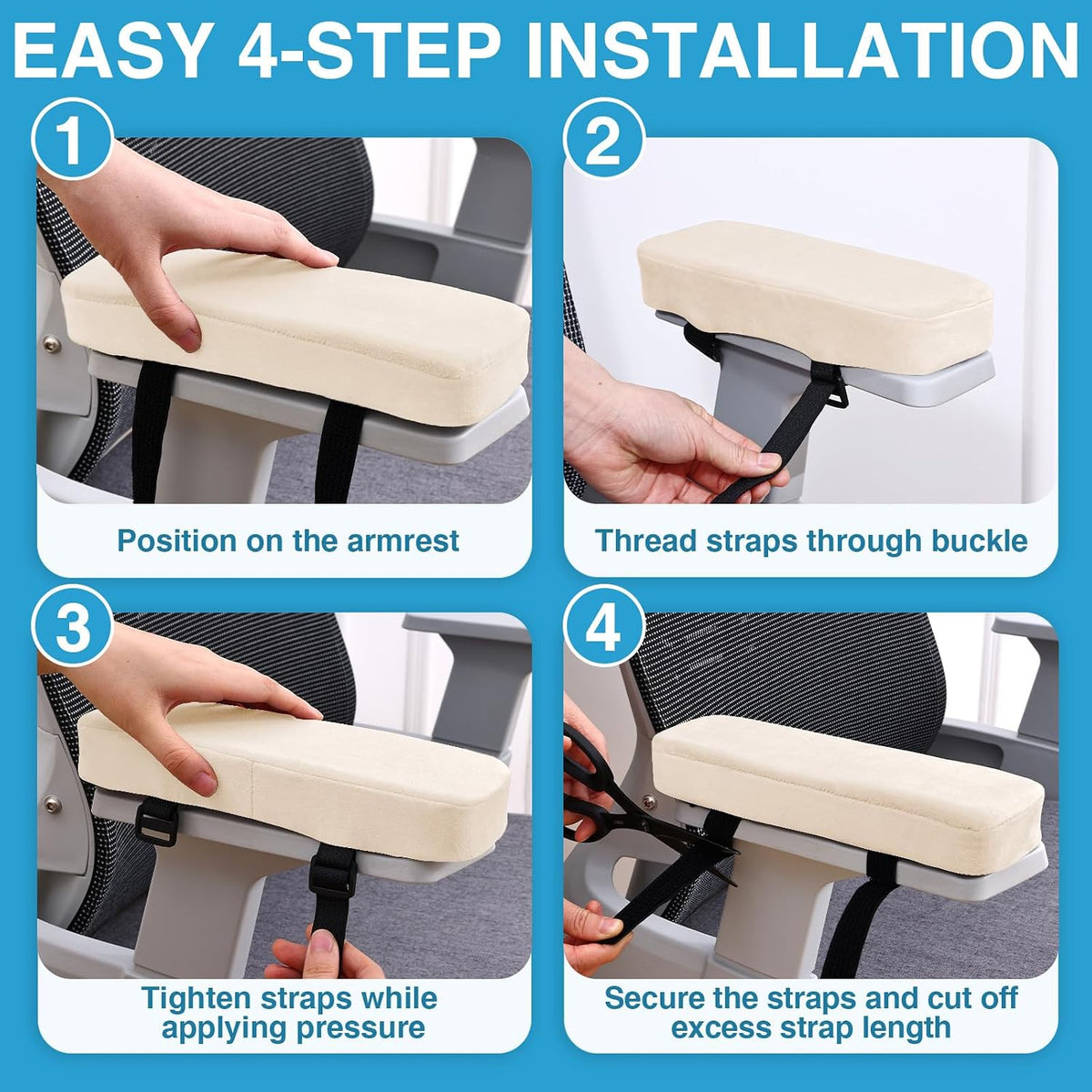 Smiry Memory Foam Office Chair Armrest Pads, Non-Slip Armrest Cushion