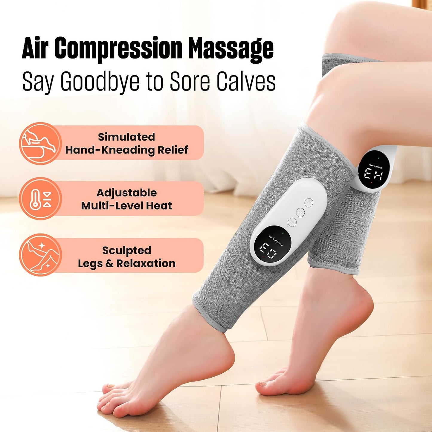 Leg Massager with Heat and Compression, Calf Massager for Circulation and Pain with 3 Intensities, 3 Modes, Restless Legs Syndrome Relief Compress Leg Machine, Gifts for Women (Pair) (Light Gray)