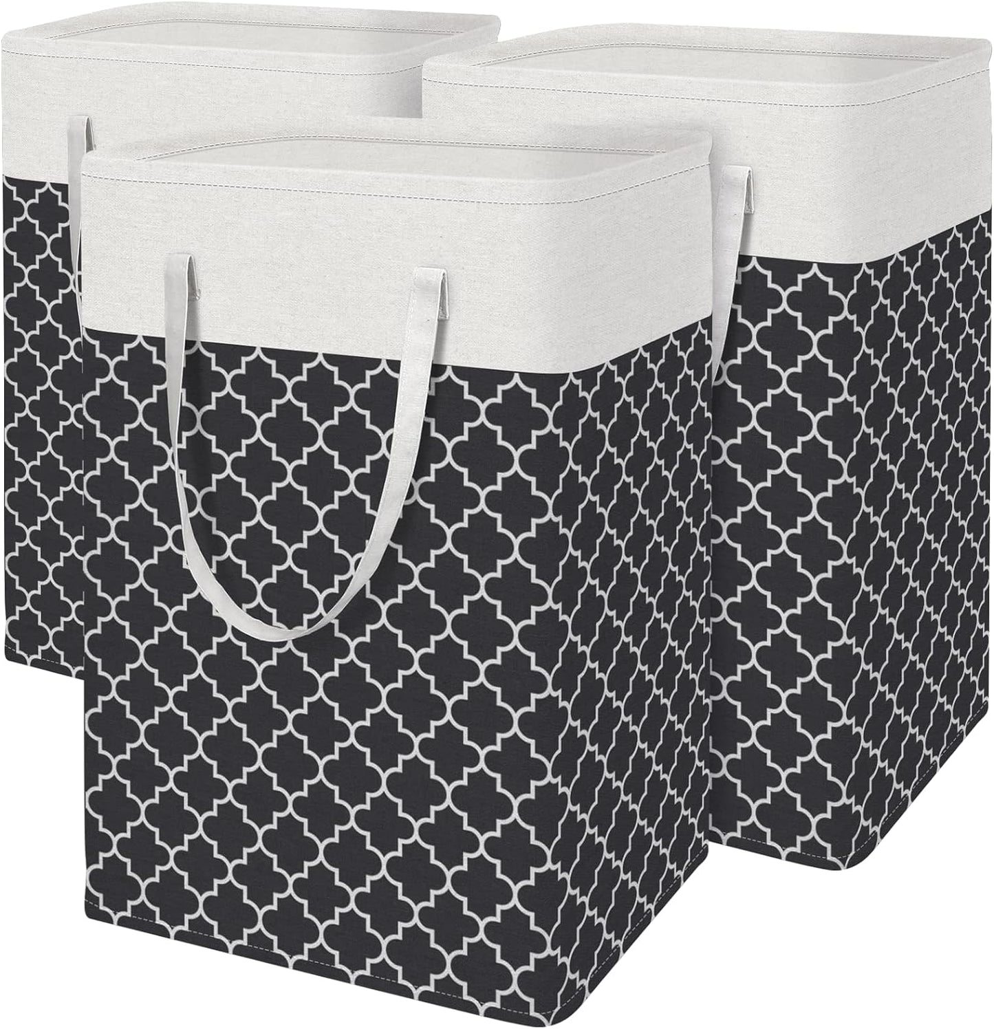 BlissTotes 3-Pack Laundry Basket, Collapsible Laundry Hamper, Grey, 75L | Laundry Clothes Hamper, Hampers for Bedroom, Freestanding Hamper with Handles, Clothes Laundry Basket