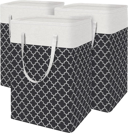 BlissTotes 3-Pack Laundry Basket, Collapsible Laundry Hamper, Grey, 75L | Laundry Clothes Hamper, Hampers for Bedroom, Freestanding Hamper with Handles, Clothes Laundry Basket