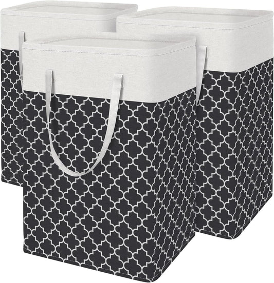 BlissTotes 3-Pack Laundry Basket, Collapsible Laundry Hamper, Grey, 75L | Laundry Clothes Hamper, Hampers for Bedroom, Freestanding Hamper with Handles, Clothes Laundry Basket