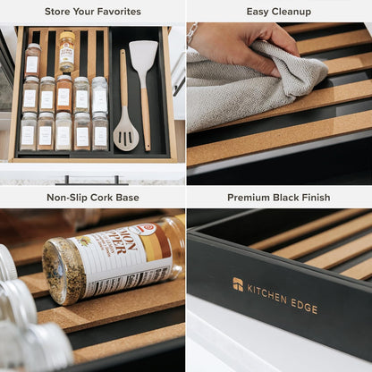 Expandable Spice Drawer Organizer, Bamboo | Holds up to 15 spice jars (not included), non-slip feet, 100% sustainable bamboo wood