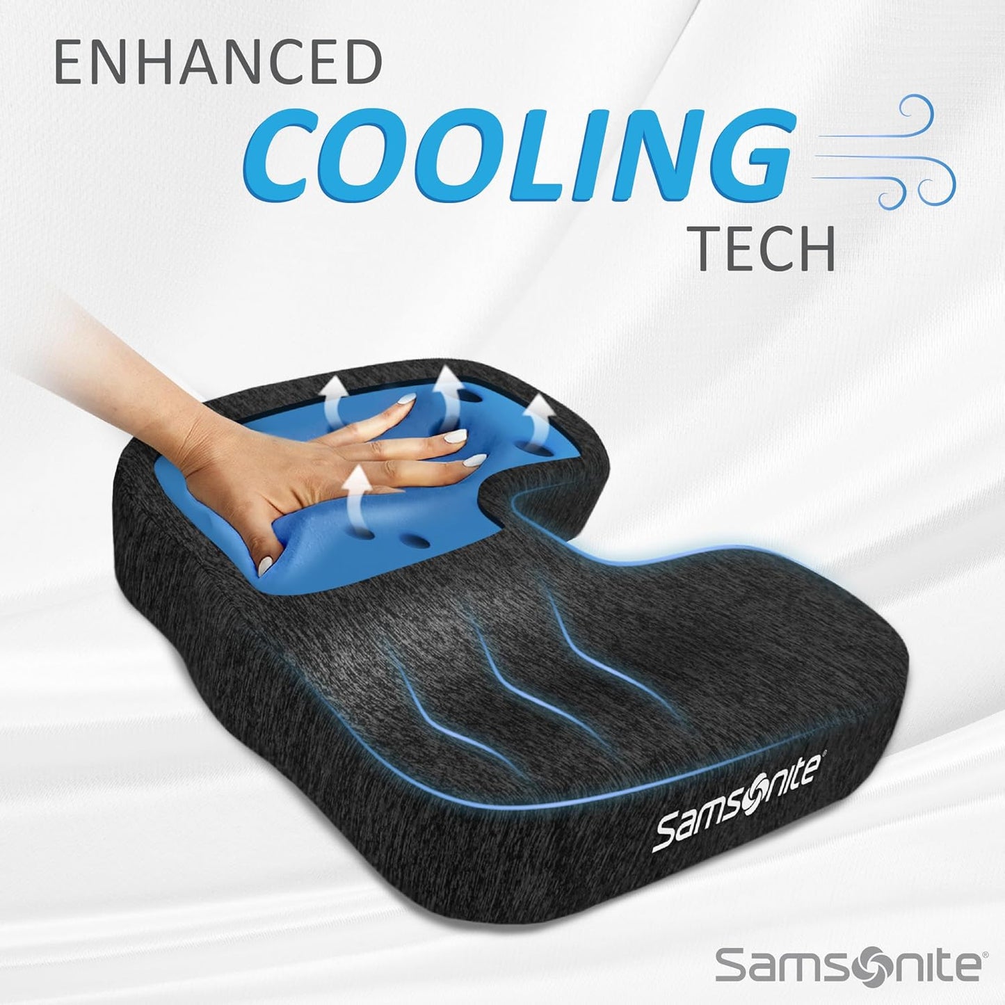 Samsonite Memory Foam Seat Cushion – Ergonomic Cushion for Office Chair, Tailbone Pressure Pad, Coccyx Support for Sciatica, Supportive Seat for Car, Desk, and Gaming Chairs, Black