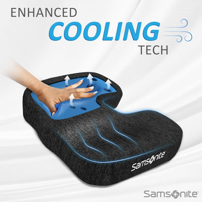 Samsonite Memory Foam Seat Cushion – Ergonomic Cushion for Office Chair, Tailbone Pressure Pad, Coccyx Support for Sciatica, Supportive Seat for Car, Desk, and Gaming Chairs, Black