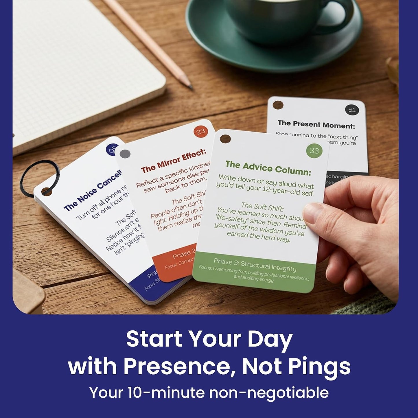 PM Reset Deck: 52 Weeks of Calm in the Chaos – Self-Care Card Deck for Burned-Out Professionals and Busy Adults, Weekly Actionable Challenges on Punch-Hole Ring