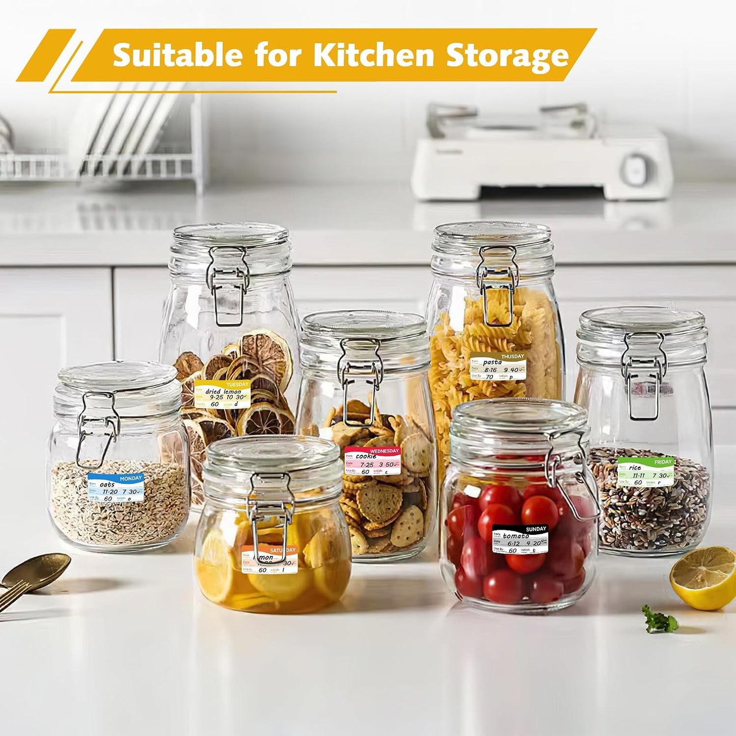 1680 Pcs 1" Square Day of The Week Labels, Removable & Writable Food Stickers in English/Español/Français for Restaurant Kitchen Containers and Inventory Management (Inches, 1 x 1)
