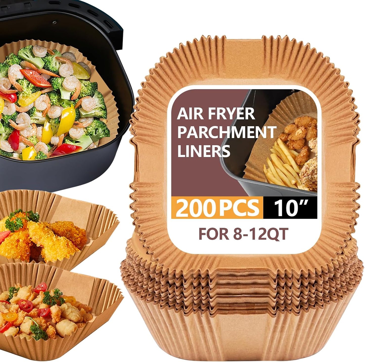 UBeesize 9 Inch Disposable Air Fryer Liners 200 Pack Square Parchment Liner