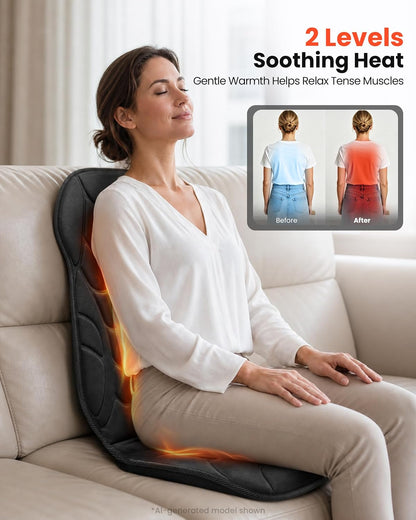COMFIER Back Massager with Heat, Vibration Massage Seat Cushion with 8 Massage Nodes & 5 Modes, Adjustable Chair Massager Pad for Home Office, Heated Chair Pad, Gifts for Women Men Mom Dad