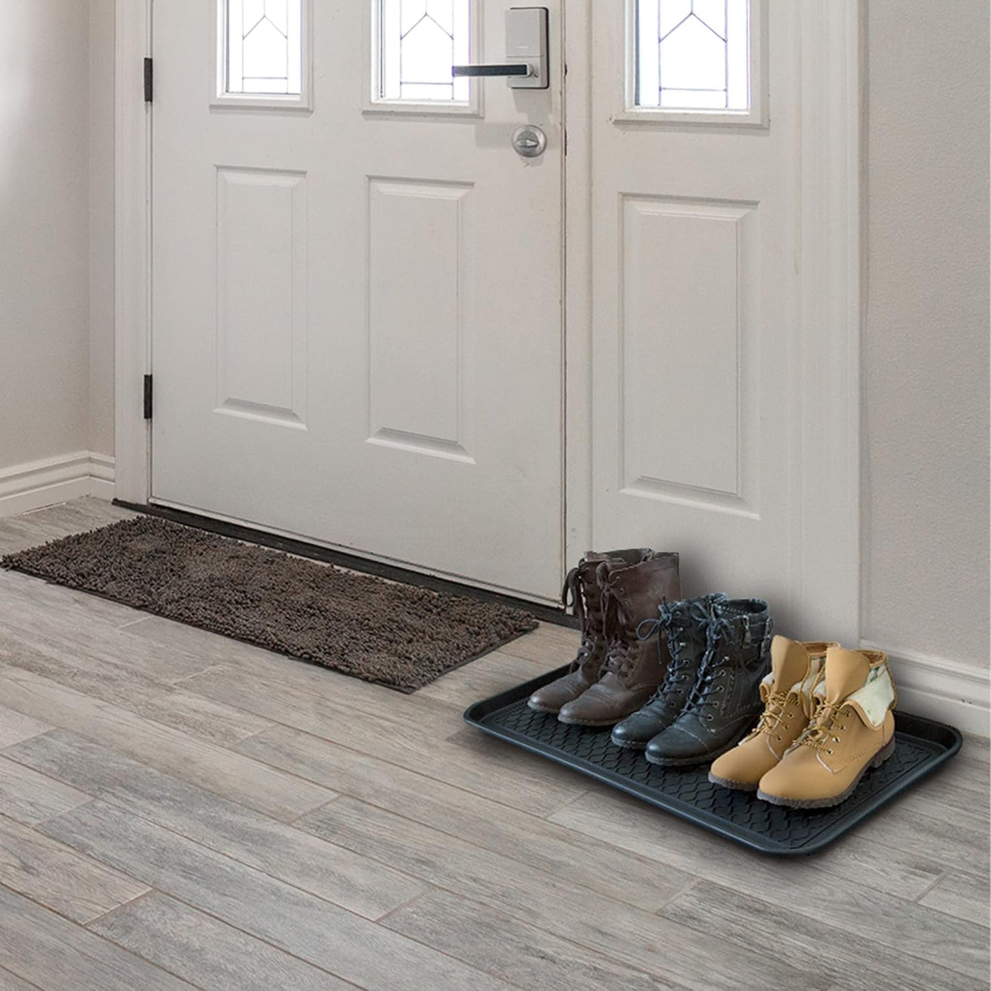 Stalwart 75-ST6012 All Weather Boot Tray-Water Resistant Plastic Utility Shoe Mat for Indoor and Outdoor Use in All Seasons (Black), Large