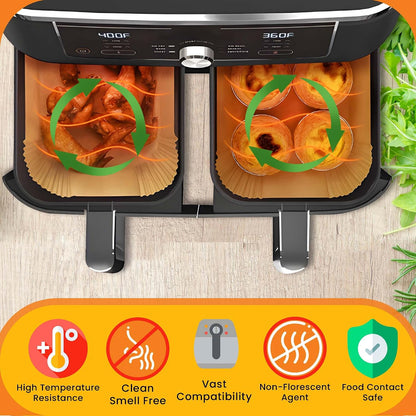UrbanAir 6.5-Inch Square Air Fryer Paper Liners 125pcs for Easy Cleanup - Non-Stick, Heat-Resistant, and Perfect Fit for Hassle-Free Cooking | Bleach-Free Parchment| (6.5 in/16cm 125pcs)