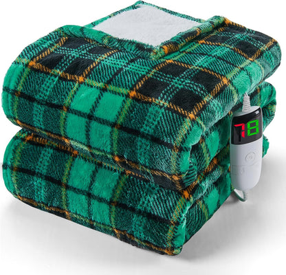 Heated Blanket Electric Throw 50X60 Heating Blanket with 10 Heating Levels 8 Hours Auto Off, Blue Plaid Sherpa Blankets Winter Warmer, Home Decor for Couch Bed Office,Gifts for Mom, Women,Washable