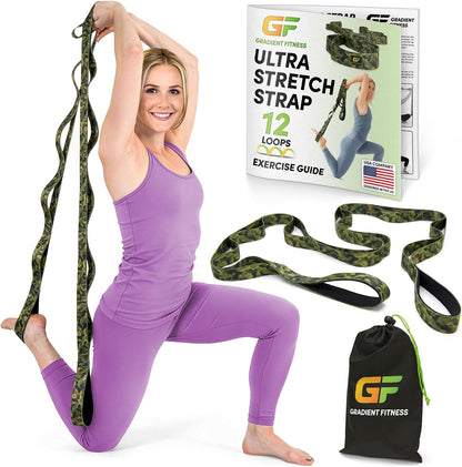 Stretching Strap for Physical Therapy, 12 Multi-Loop Stretch Strap 1.5" W x 8' L, Neoprene Handles, Physical Therapy Equipment, Yoga Straps for Stretching, Leg Stretcher.