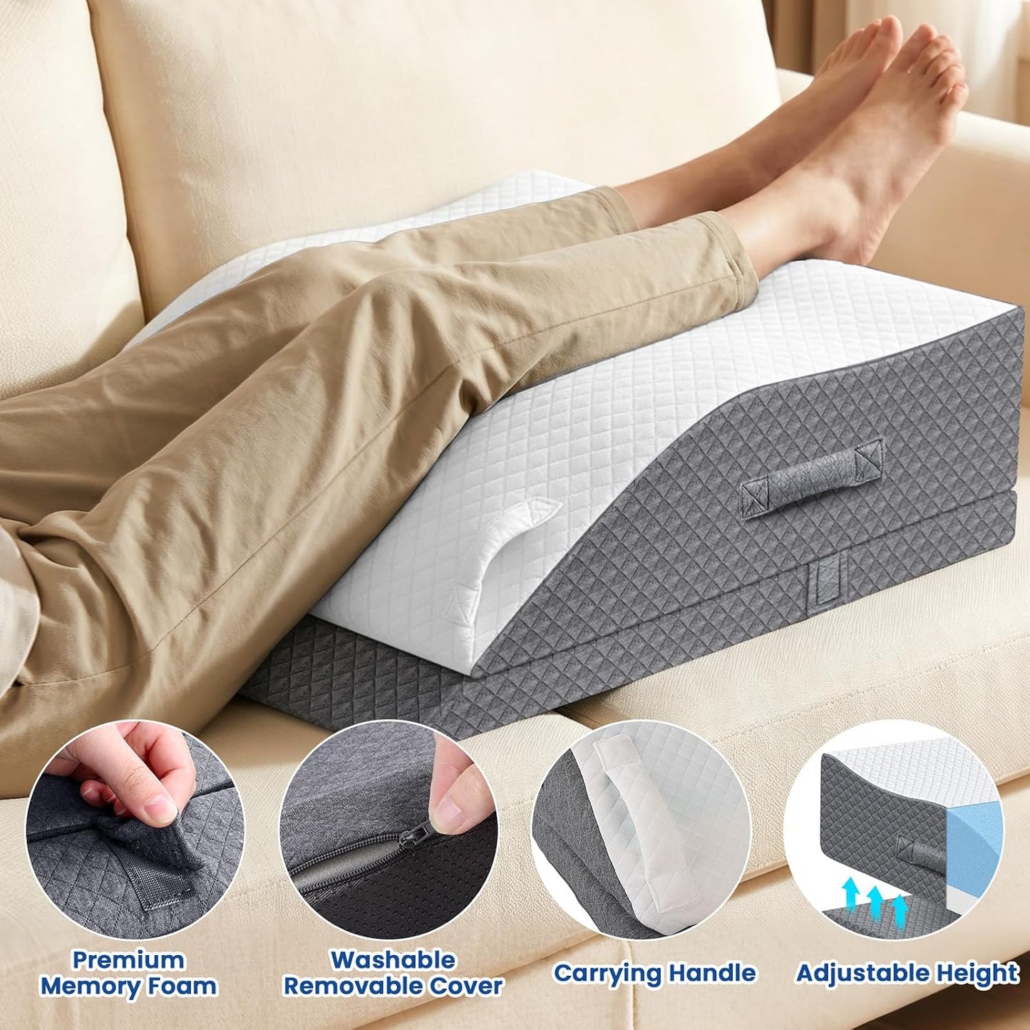 Elevation Pillows for Leg After Surgery, Memory Foam Adjustable Wedge Pillow for Injury or Rest, Ankle Pillow for Sleeping Blood Circulation Grey/Double Leg