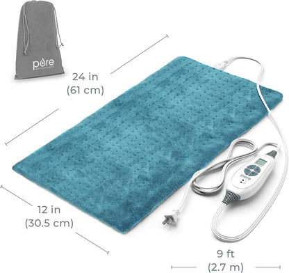 Pure Enrichment PureRelief XL Heating Pad - 12" x 24" Electric Heating Pad for Back Pain & Cramps, 6 Heat Settings, FSA/HSA Eligible, Soft Machine Wash Fabric, Auto-Off & Moist Heat (Zen Green)