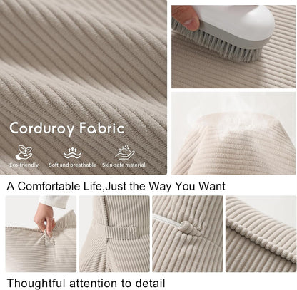 Pat. Pend. Corduroy Lumbar Support Back Pillow for Watching TV, Reading & Gaming, Ergonomic Triangle Support Cushion for Sofa, Armchair & Bed Sitting, Removable Washable Cover, Beige Gray