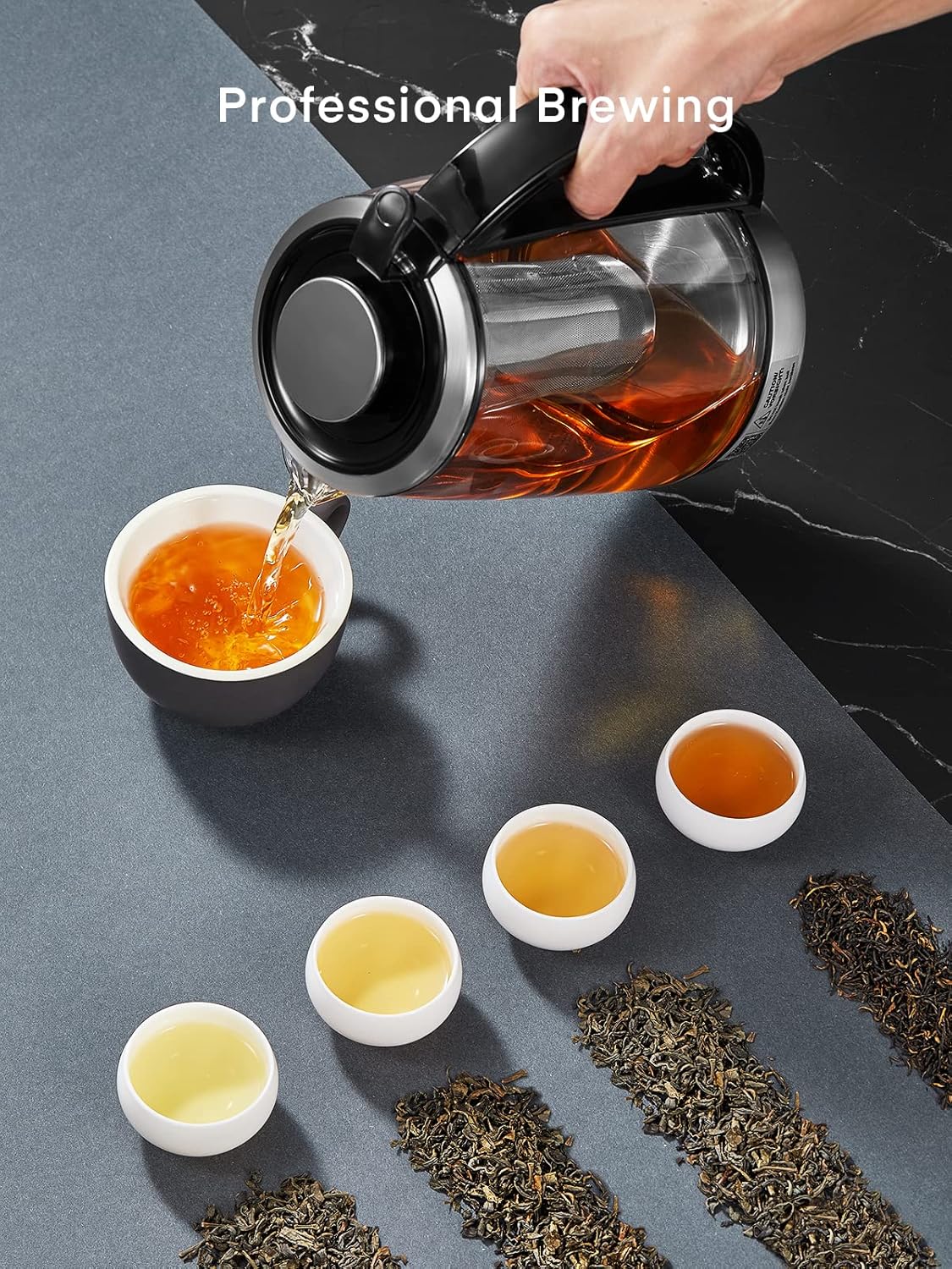 Electric Tea Kettle, 9 Temperature Control Presets Glass Kettle, 1200W Tea Pot with Removable Infuser, 2 Hours Keep Warm, 1.7 Liter Electric Kettles, Borosilicate Glass & Stainless Steel