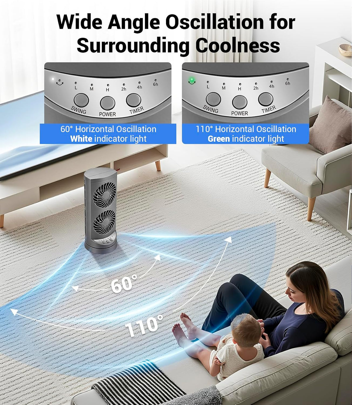 Tower Fan for Bedroom,24 ft/s Portable Desk Table Fan with Remote
