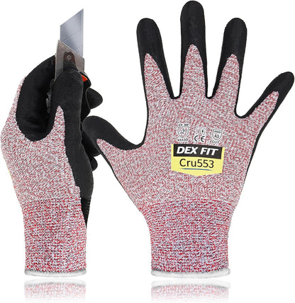 DEX FIT Level 5 Cut Resistant Gloves Cru553, 3D-Comfort Fit, Firm Grip, Thin & Lightweight, Touch-Screen Compatible, Durable, Breathable & Cool, Machine Washable; Grey L (9) 1 Pair