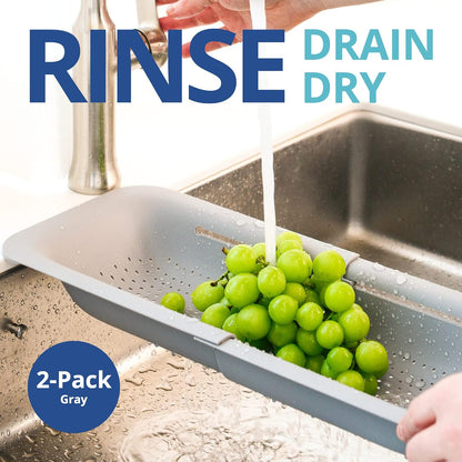 Blue Ginkgo Over Sink Colander, Extendable Kitchen Strainer, Grey | Fits Most Sinks. Rinse, Drain and Dry with Ease.