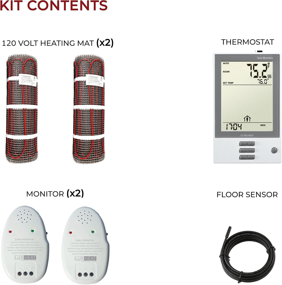 LuxHeat 60 sqft Floor Heat System, Prog Thermostat - 120V Heated Floor Mat