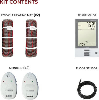 LuxHeat 60 sqft Floor Heat System, Prog Thermostat - 120V Heated Floor Mat