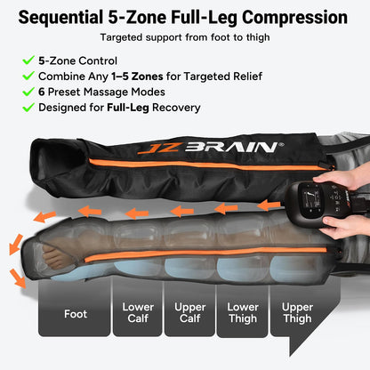 JZBRAIN Compression Boots, Full Leg Compression Massager for Circulation | Professional Grade, Sequential Massage, Cordless and Rechargeable Use, 3500mAh, 5H Runtime, 6 Modes, 8 Intensity, Large