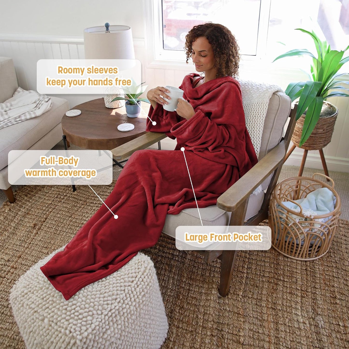 Catalonia Wearable Blanket with Sleeves for Women & Men, Fleece Wrap Throw | Cozy Sleeve Design for Hands-Free Comfort, Perfect for Reading, TV Time & Relaxing, Christmas & Birthday Gift