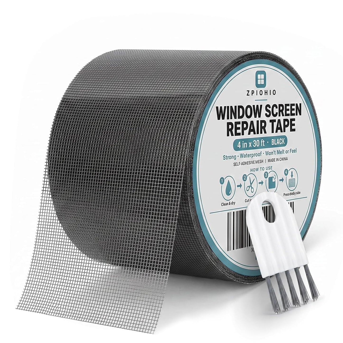 Window & Door Screen Repair Tape, 2in x 33ft Black Mesh Patch Kit | Strong waterproof adhesive resists sun & rain; flexible mesh patch plus cleaning brush for window screens, doors, RV & tents