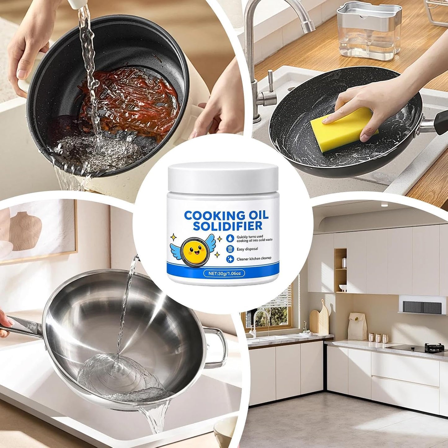 Natural Oil Solidifier Powder 30ml Fast Acting Kitchen Grease Remover Aid | Solidifies Used Frying Oil for Easy Disposal, Ideal for Deep Fryer, Pan, Grill, Oven, Stove, Restaurant & Household Kitchens