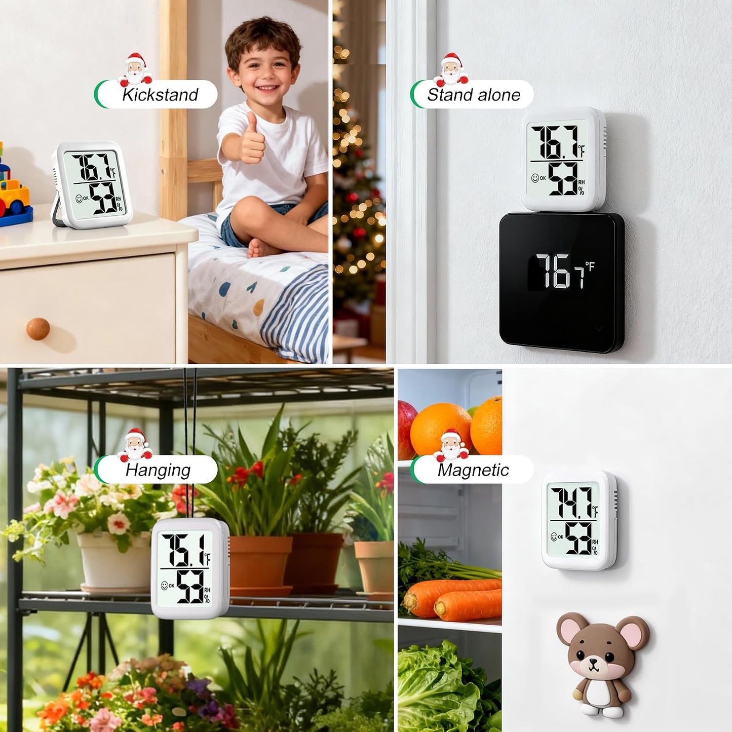 2 Pack Room Thermometer Indoor Hygrometer | Monitor Temperature & Humidity, Accurate, Fast Read, Easy To View, Magnetic/Kickstand/Hanging, ℉/℃, w/ Battery, Compact