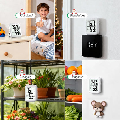 2 Pack Room Thermometer Indoor Hygrometer | Monitor Temperature & Humidity, Accurate, Fast Read, Easy To View, Magnetic/Kickstand/Hanging, ℉/℃, w/ Battery, Compact
