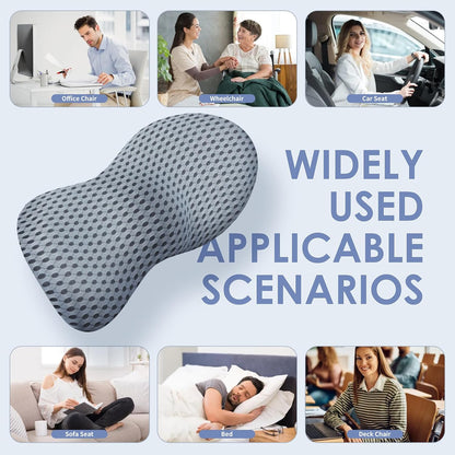 kasney Lumbar Support Pillow for Office Chair, Back Support Pillow, Gray | Memory Foam Lumbar Pillow for Low Back Pain Relief, Ergonomic Streamline Car Seat, Office Chair, Recliner and Bed