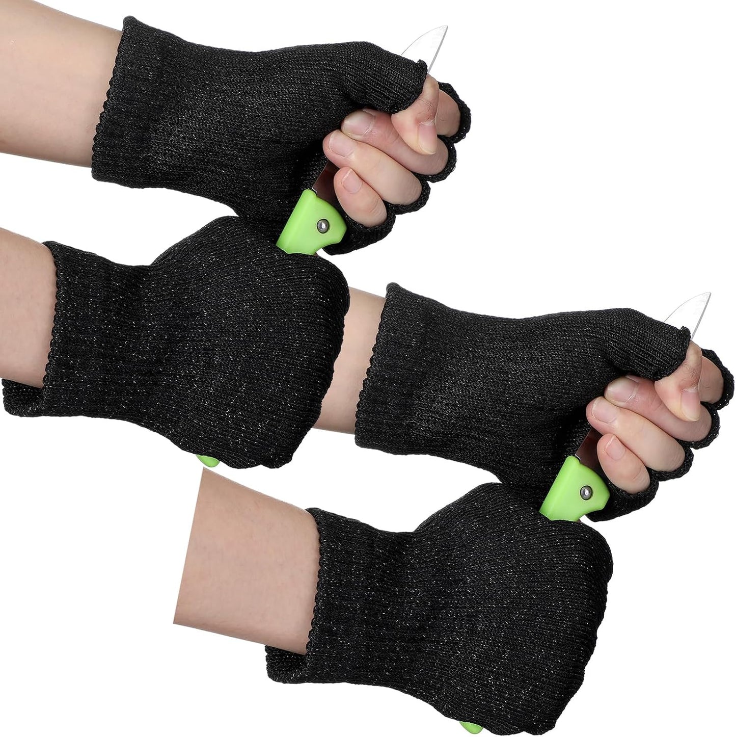 Geyoga 2 Pair Fingerless Cut Resistant Gloves Kitchen Cutting Glove Food Grade Gloves for Chef Mandolin Slicing(Grey and Black)