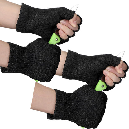 Geyoga 2 Pair Fingerless Cut Resistant Gloves Kitchen Cutting Glove Food Grade Gloves for Chef Mandolin Slicing(Grey and Black)