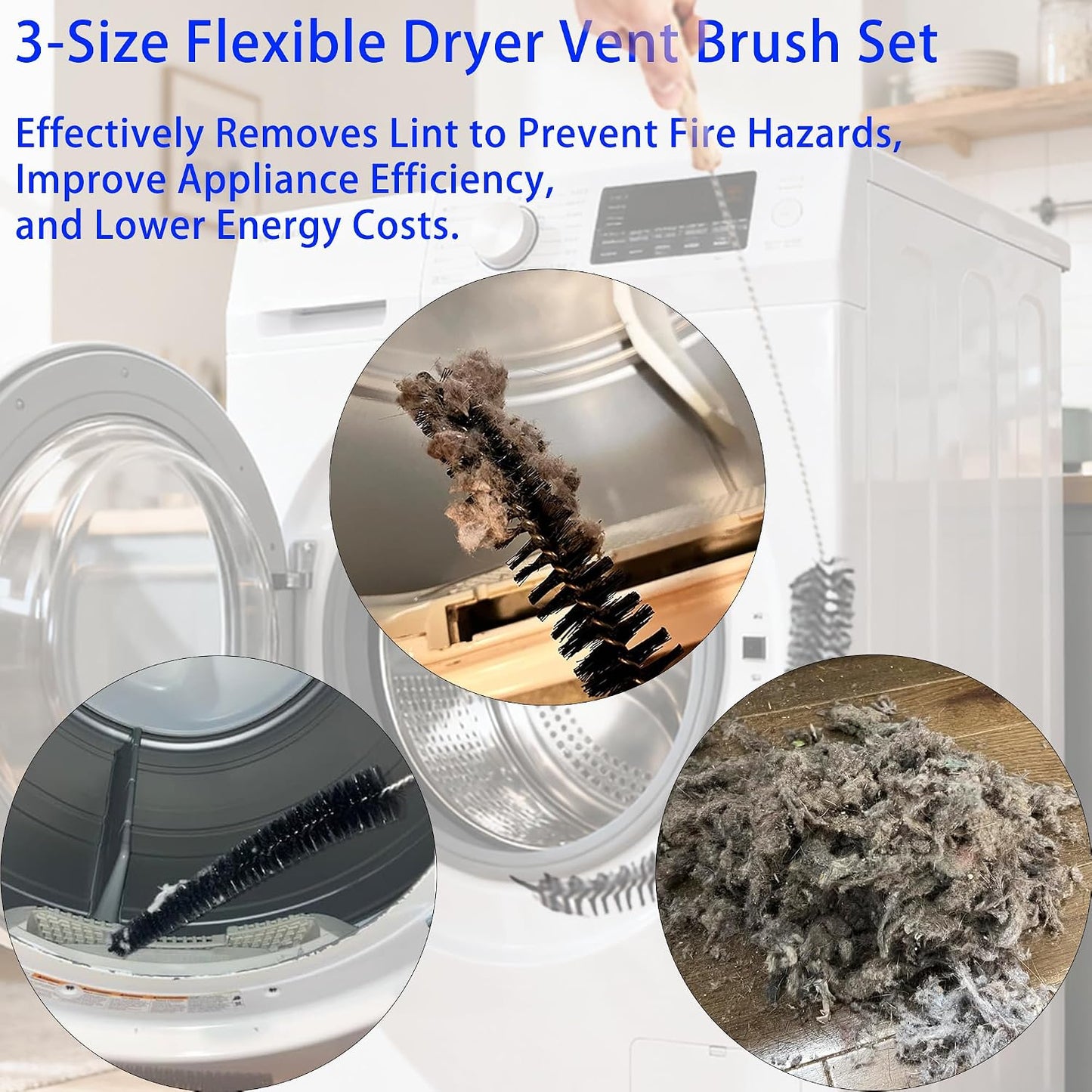 Dryer Vent Cleaner Kit, 17" 28" 47" Flexible Dryer Lint Brush, 5PCS | Refrigerator Coil Cleaning Brush, Crevice & Radiator Brush for Lint Trap, Fan, Pet Hair, Dryer Vent and Appliance Cleaning
