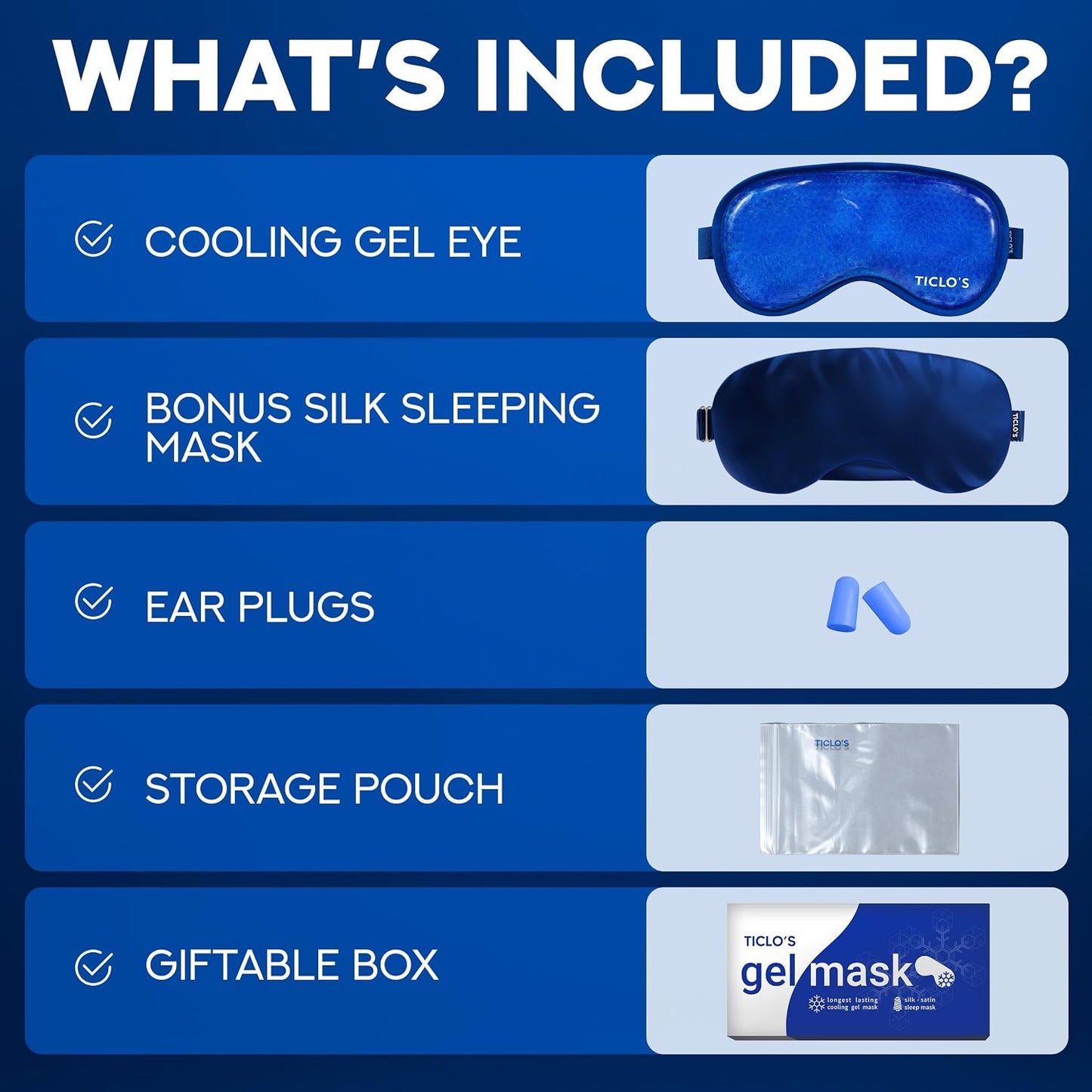 Ticlo's Cooling Eye Mask for Puffy Eyes - Gift Ready Box - Gel Eye Mask for Sleeping, Cold Compress for Dark Circles, Cold Reusable Compress for Migraines, Headaches, and Post-Surgery Recovery
