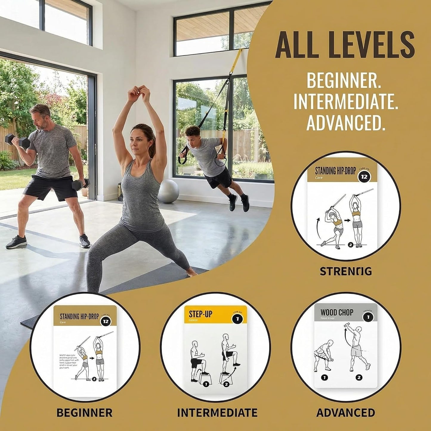 Bodyweight & Dumbbell Workout Cards - 100 Large 5"x3.5" Exercise Cards with 24 Strength Moves, Home & Gym Fitness Cards for Men & Women, Beginner Fitness Guide