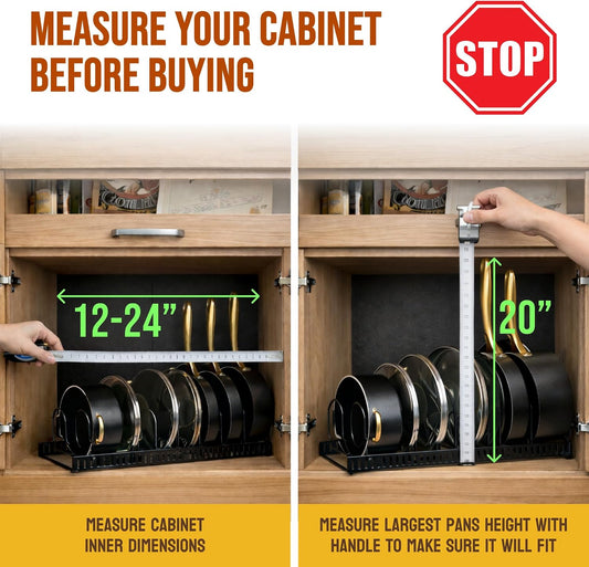 Norcalway Adjustable Bakeware Pots and Pans Organizer Under Cabinet,11 Dividers Cookie Sheet Baking Pan Pot Lid Organizers