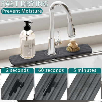 Water Absorbing Stone Kitchen Sink Mat Faucet Splash Guard for Bathroom | Quick Dry, Raised Feet, Diatomaceous Earth, Stone Faucet Mat, Sink Protector for Counter, Sink Accessories, Bathroom Decor