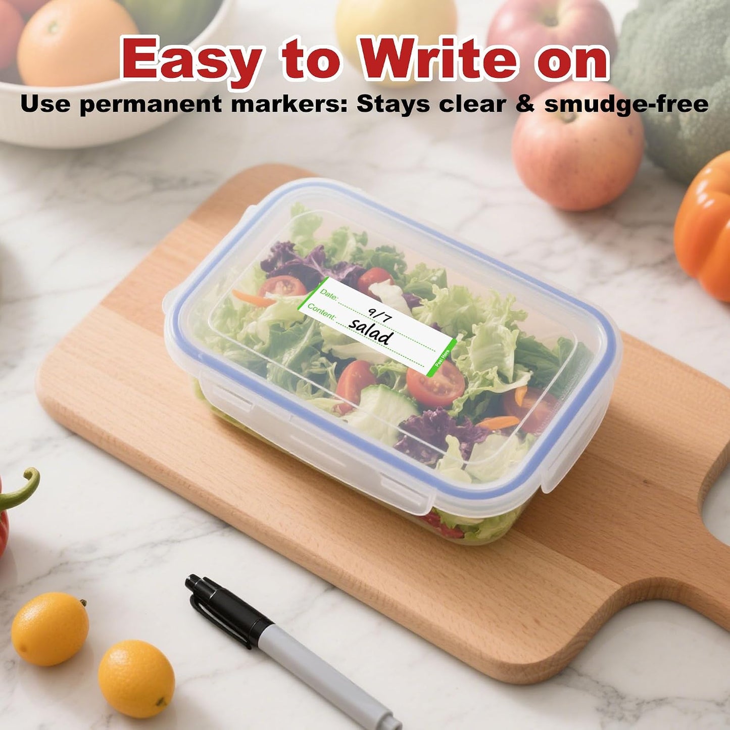 Removable Freezer Labels with Dispenser, 1" x 3", 1 Box (Red) | Writable, remove no residue, waterproof & oilproof, easy peel-off design, 300 labels per box, for meal prep containers