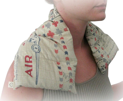 Microwavable LOVEwrap Neck & Shoulder Wrap Pad - Aroma - 6 X 24- Flax w/fine Mist of Calming Lavender Oil - subtly Scented - All Natural - Hot Cold Therapy Muscles Pain Relief - Orange Blue Flowers