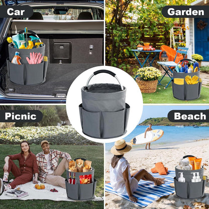 Cleaning Caddy with Handle, Cleaning Products Organiser, 17L Foldable Storage Basket, Cleaning Caddy Organiser, Portable Multi Cleaning Bucket Bag for Home, Garden (Black)