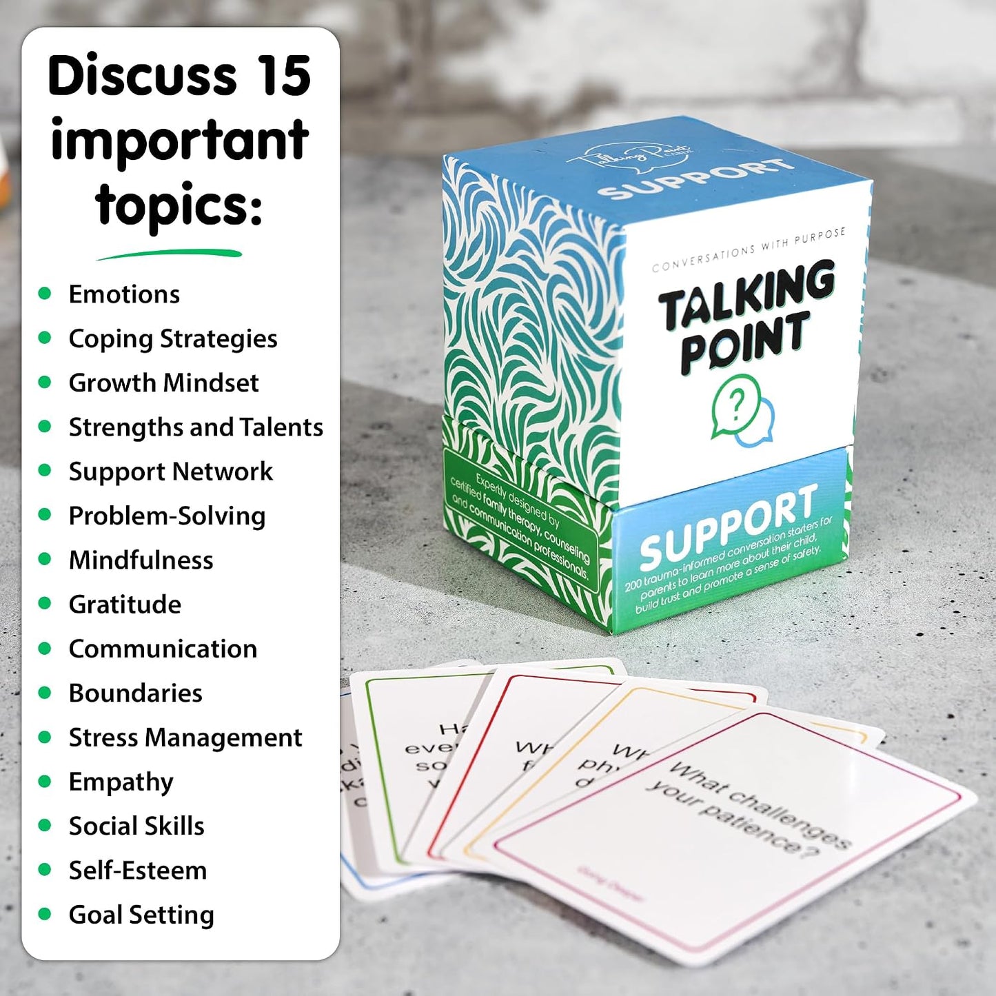 200 Therapy Conversation Cards for Kids, Teens & Adults, Supports Ages 5+ | Trauma-informed coping skills for counseling; expert-written question prompts; easy to deep starters, by Talking Point Cards